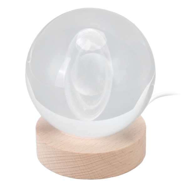 3D Saturn Natlampe Krystalbold Natlys LED Træ Inter Carving Bordplade Ornamenter til Venner Børn Gaver Saturn Hvidt Lys