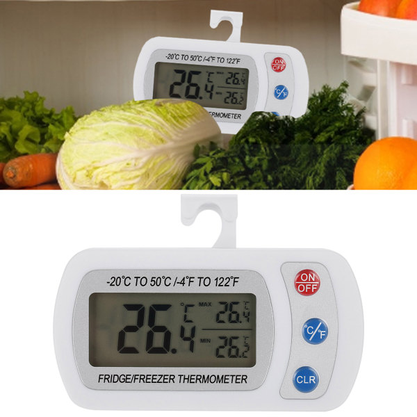 Suuri LCD-keittiöjääkaappi säädettävällä kannakkeella/koukulla digitaalinen lämpömittari - 1 kpl