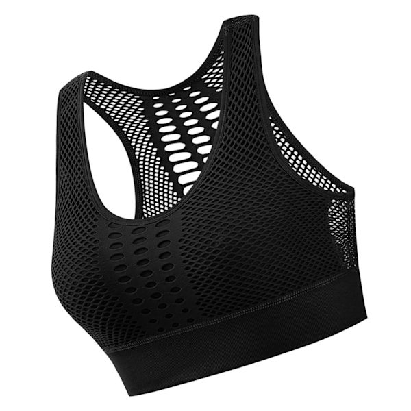 Sportbehå för kvinnor, trådlös, mjukt vadderad, yogabehå, elastisk, andningsbar, mesh, träningsöverdel för löpning, cykling, svart, XL