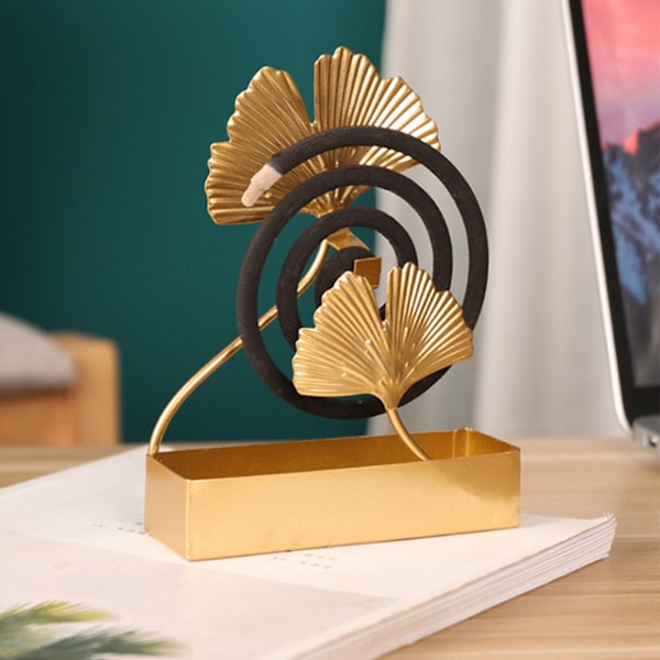 Spiralrøgelseholder Dobbelt Ginkgo Blad Design Røgelse Ophængsbeslag med Bakke til Indendørs og Udendørs Brug