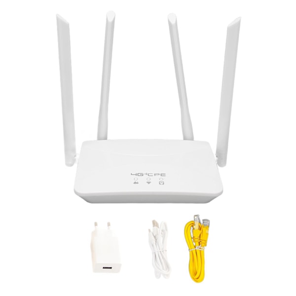 4G LTE -reititin 300Mbps 4 korkean vahvistuksen antennilla Mobiili hotspot Langaton WiFi -reititin SIM-korttipaikalla Euroopalle Aasialle 100‑240V EU-pistoke