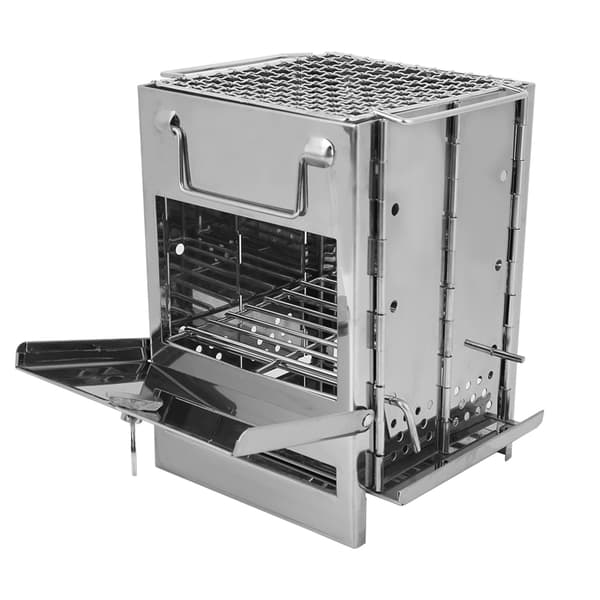 Integrerad hopfällbar vedspis Utomhus camping BBQ-grill Rostfritt stål plugg stifttyp