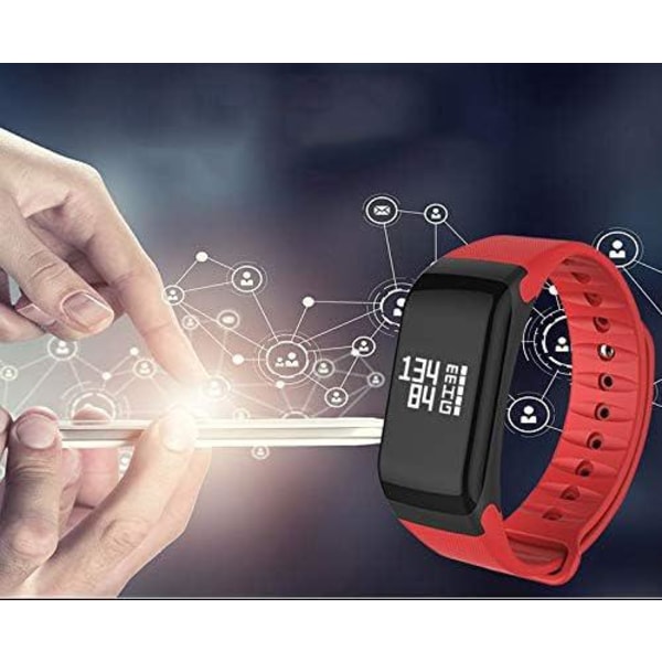 Fitness Tracker Smart armbånd (rødt) blodtrykk, hjertefrekvens, Bluetooth treningstrinn gave, sunn bruk