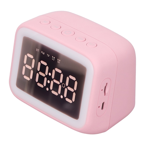 Vækkeur Radio TF Kort Musikafspiller LED Natlys 2 Lysstyrkeniveauer Spejl Elektronisk Vækkeur til Soveværelse Kontor Pink