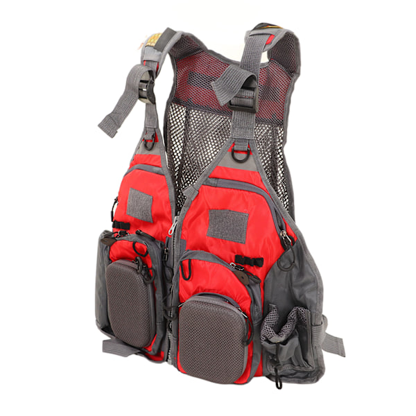 Mesh Fly Fishing Vest Rød Fri Størrelse Flere Lommer Letvægts Åndbar Vest til Udendørsaktiviteter
