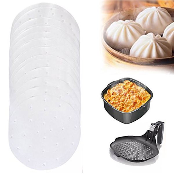 100 st runda luftfritöspapper Non Stick Pads Perforerat bakplåtspapper