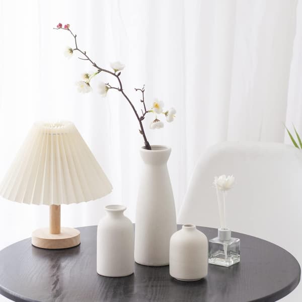Hvid Keramisk Vase Sæt-3 Små Blomstervaser til Indretning, Moderne Boho Bondegårdsindretning