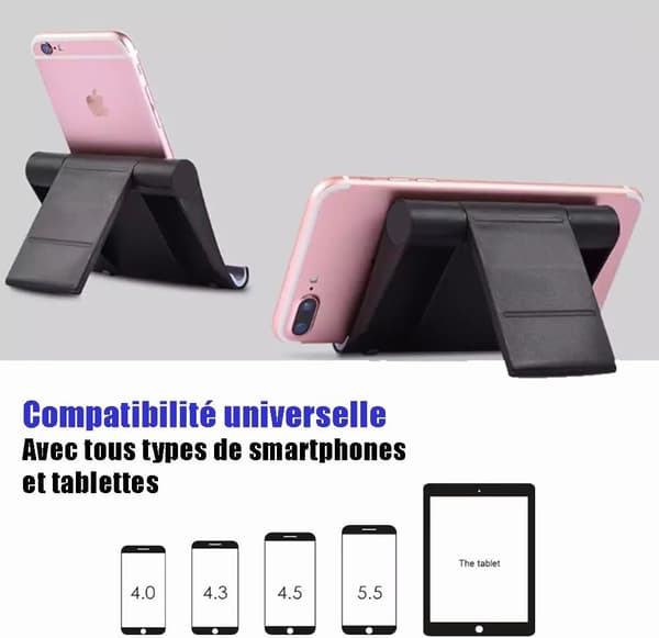Sort Bærbar Telefonholder til Skrivebord, Foldbart Telefonstativ 360° Justerbar Smartphoneholder til iPhone og Android-telefon