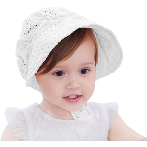 Baby flicka 40-44 cm vit solskyddshatt bred brätte andningsbar hatt nejlika blomma prinsessa mjuk vind sommar hatt