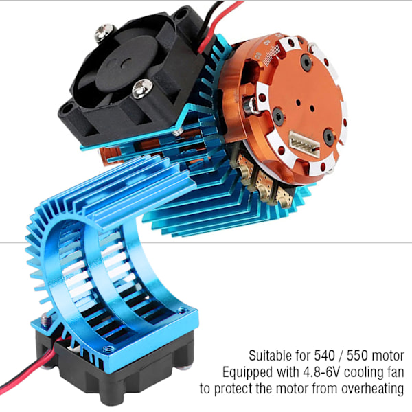 Kylfläns med kylfläkt för 1/10-skala elektrisk RC-bil 540 / 550-motor (blå)
