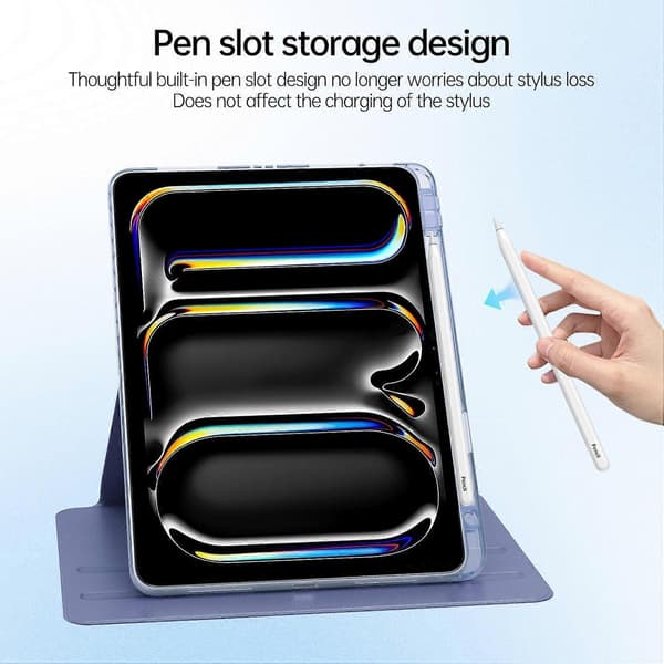 Etui til iPad Pro 13 (2024) PU Læder+Akryl+TPU Roterende Klar Tablet Beskyttelse Auto Væk/Sov