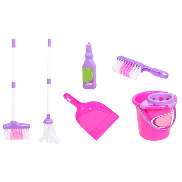 Funny Kids Mini Cleaning Set - Kvast, sopskyffel och mopp leksakssats