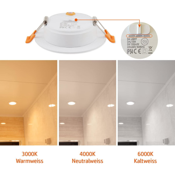 Smal LED-Downlight 230V 5W 6-pack, Inbyggd Taklampa, 4000k LED-Spotlight, IP54 Takspotlight för Badrum Vardagsrum Kök Sovrum