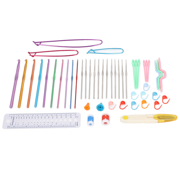 Virknålsset med 22 virkmärken, spännen, sax, hantverk, DIY, virknål, portabelt ergonomiskt virkningsset