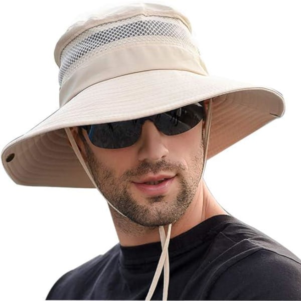 Solhatt Herr Dam Vandring Safari Cap Utomhus Vikbar Sommar Bucket Hat Anti UV Fisherman Hat,Beige