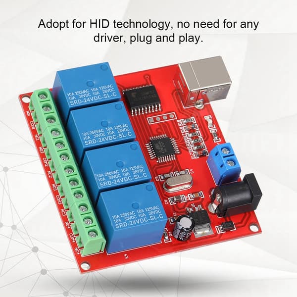 4-kanals 24V Computer USB Smart Switch Controller PC Relæ Drive Modul Udvidelseskort