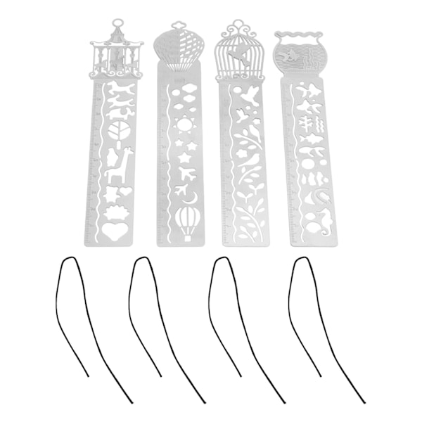 Stencil Lineal Bærbar Multifunktionel 4 Tegneserie Mønster Skabeloner Håndbog Maleri Bogmærker Hul Metal Lineal