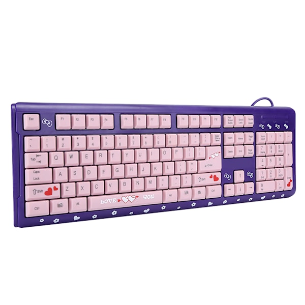 Tangentbord USB Kabelansluten Ultratunn Söt Tecknad för Hemmakontor Laptop Dator Universell (Lila och Rosa)