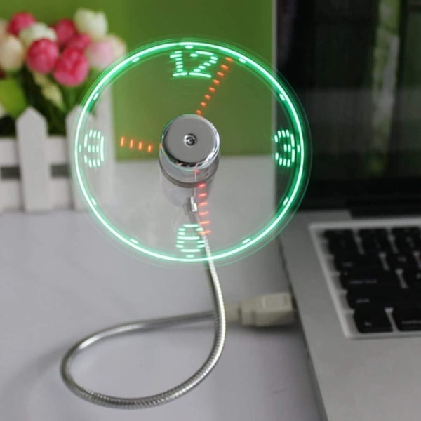 Mini USB Clock Fan, fleksibel svanehals LED Clock USB Fan Time Display Clock Fan