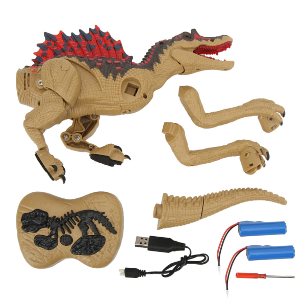 Fjernbetjening Dinosaur Legetøj Realistisk 2,4G elektrisk fjernbetjening Simulering Spinosaurus Model Legetøj til Børn Drenge Piger Khaki Dual Battery