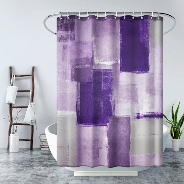 180*180 cm vanntett dusjforheng med kroker (lilla patchwork), høy kvalitet, muggbestandig, lett å rengjøre, vakkert trykt