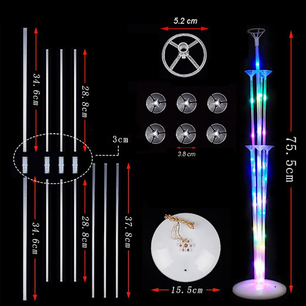 Ballongstativ Kit Färg LED Ljus Plast Ballongstativ Fäste Ballongpinnar Stativ för Födelsedagsfest Bröllopsdekoration