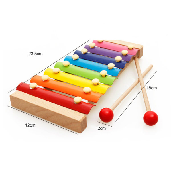 Børne xylofon 8 toner Farverige stænger Træ Professionelt Klokkespil med 2 Mallets Fyrretræ
