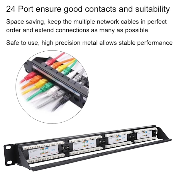 24 Portars Monterbar Data Patch Panel Höghastighets CAT6 CAT-6 Nätverkskabel Rack