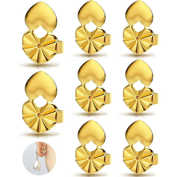 Hypoallergenic Heart Earring Lifters - Adjustable, 4 Pairs Gold