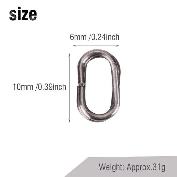 100 stk rustfritt stål ovale splittede ringer Svingbar Snap fiskeredskapskobling (6x10 mm)