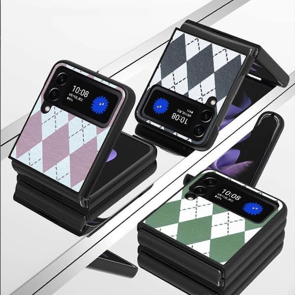 Geometric Rhombus Case Compatible with Samsung Galaxy Z Flip 4, PC Frame & PU Leather Shockproof Protective Cover