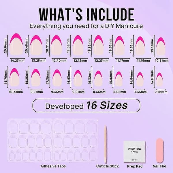 French Manicure False Nails Almond Shape - Hot Pink False Nails Short