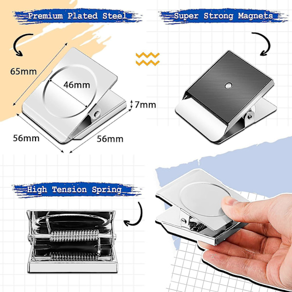 6-pack Extra Stora Magnetiska Klämmor för Kylskåp, 2,2 Tums Magneter med Starka Klämmor för Vittavla