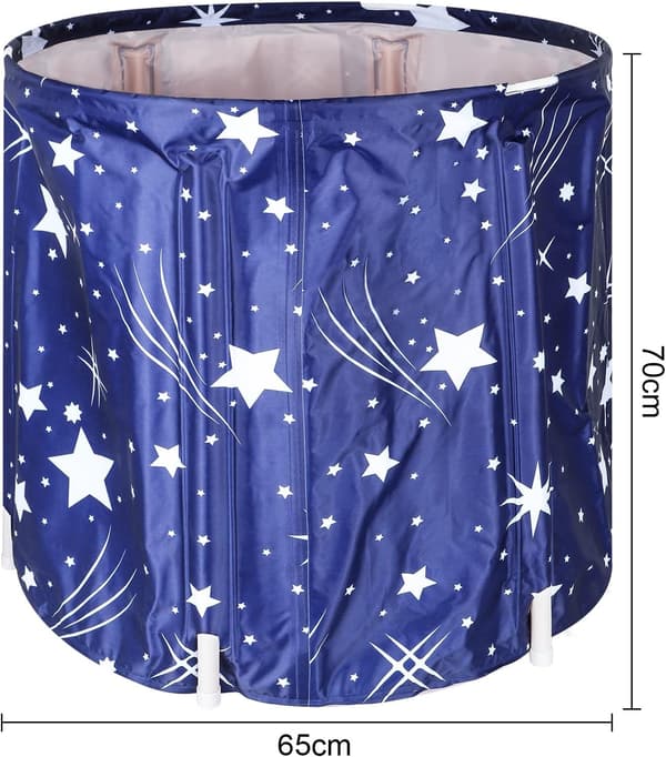 Bærbart Badekar 70 X 65CM 230L Foldbart Fritstående Blødgøringsbad Voksen SPA-Badekar til Studenterhjem Camping (Stjerneblå)