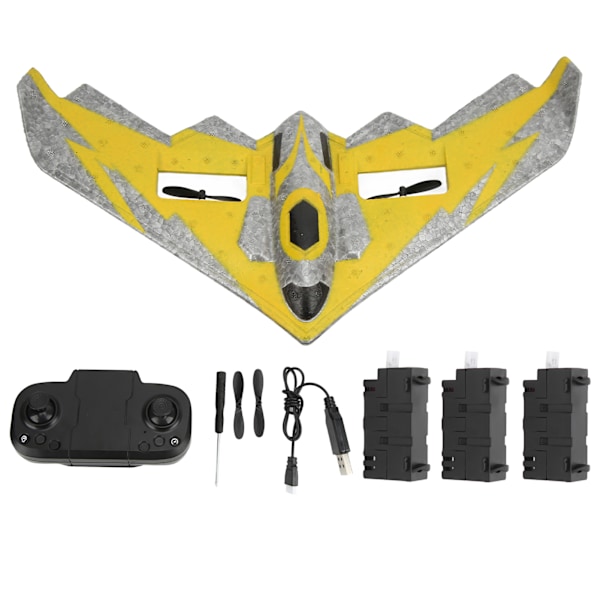 RC Glider EPP Skum Håndkast 2CH 2,4GHz Fjernstyret Flyvemaskine med LED-lys til 14 år og opefter Gul Tre batterier