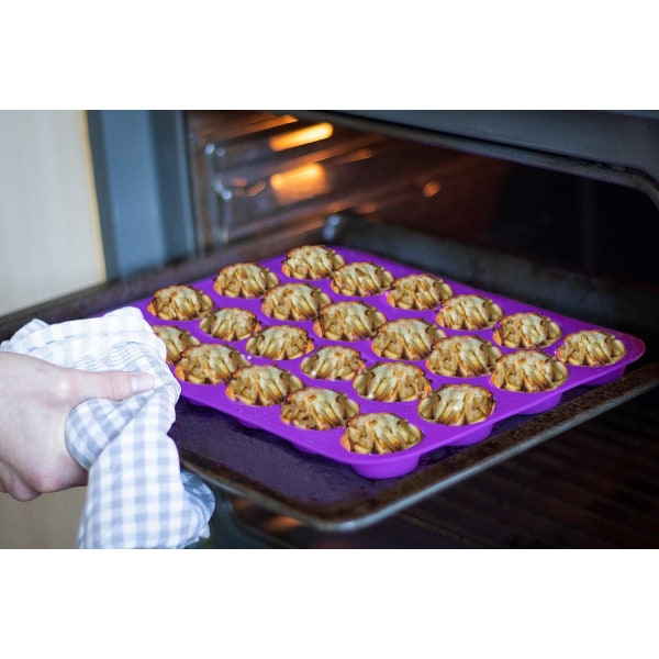 2st-Röd muffinsform för 24 non-stick silikon minimuffins, cupcakes, brownies, kakor, pudding