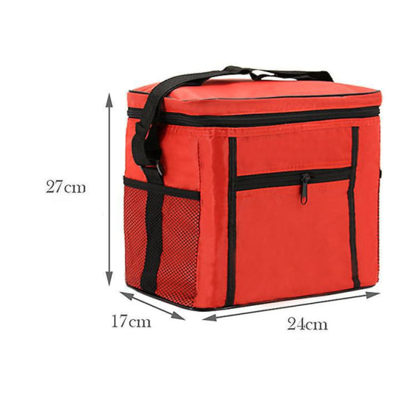Sammenleggbar isolert kjølebag for piknik, camping og lunsj - rød, 27 x 17 x 24 cm