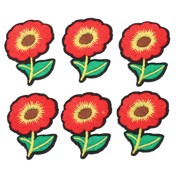 6 stk. strygemærker rødt blomsterdesign sikker vaskbar slidstærk bomuld bred anvendelse strygemærker til skjorte jeansjakke