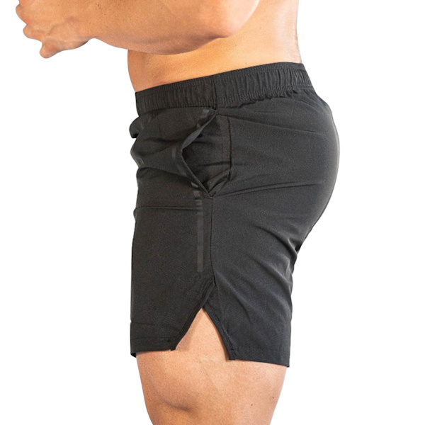 Herr Sport Shorts med Fick Snabbtorkande Andningsbart Mesh Snörning Svart Män Running Shorts för Fitness Svart med Vit Etikett L