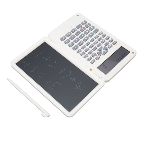 Lommeregner med notesblok, bærbar, 10 cifre LCD-display, videnskabelig lommeregner til skole, kontor, møder og familie, hvid