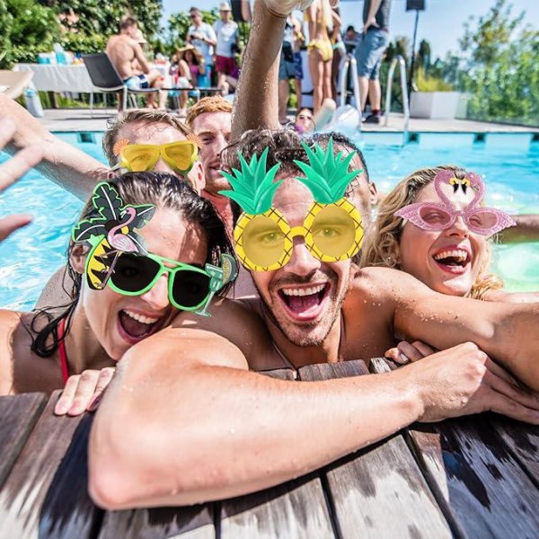 6 par Hawaii solbriller,Fest morsomme briller,Tropiske briller,Briller til festrekvisitter, for voksne barn Sommerstrand utendørs festfotografering