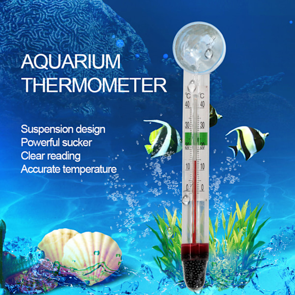Akvarie Termometer Nedsenkbar Glass Fisketank Termometer med Sugkopp for Vanntemperatur Måling