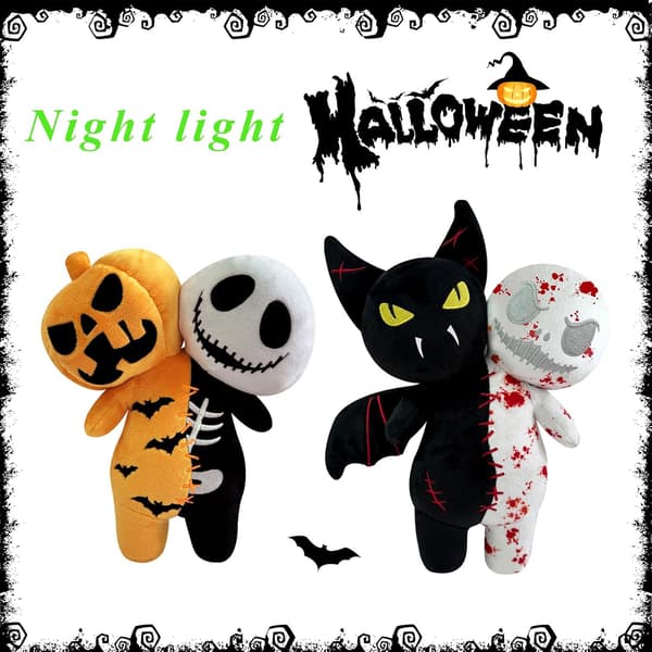 Halloween Plyslegetøj - Selvlysende Græskar Skelet - 2 i 1 Dukker - Blød Pyntepude