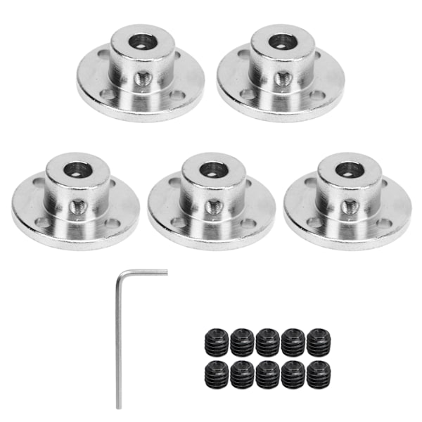 5-pack Silver Flänskopplingssats 7 mm Inre Diameter Stålstyrningsskaft Stödkopling