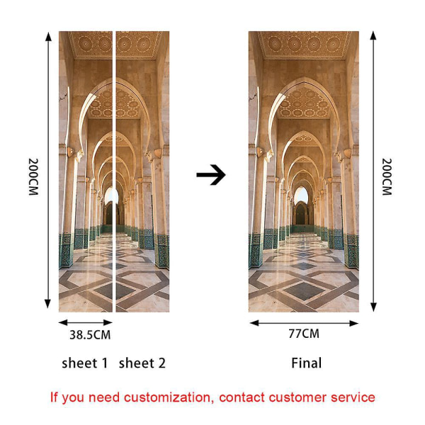 77x200cm 3D Moské Korridor Dörrdekal Vinkällare Fotoväggmålning Tapet Sovrum Badrum