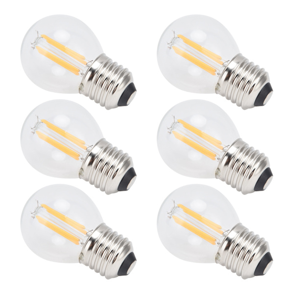 6 stk. G45 E27 LED-pære Transparent dæmpbar glødetrådspære til lysekrone bordlamper varmt lys 4W 220V