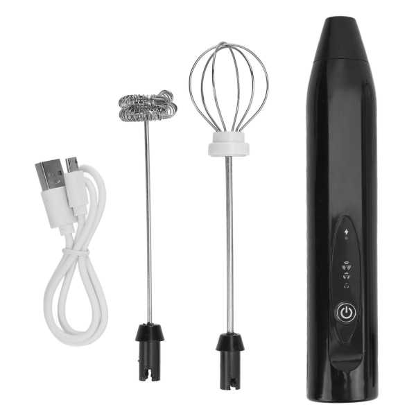 Handhållen elektrisk mixer USB laddning Anti-slip handtag elektrisk blender mixer med 2 omrörningshuvuden för hushållstårtbutik Svart