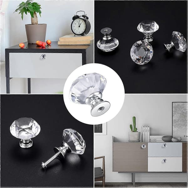8 Pcs Crystal Door Knob, Diamond Handle, Diamond Furniture Handle, Handle Knobs Cabinet Decoration, Drawer, Kitchen Knob Handle - 30 mm