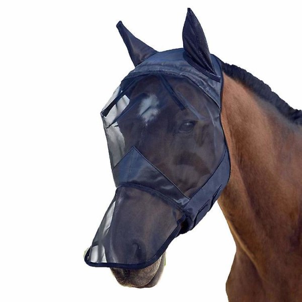 Black Horse Fly Mask UV-suojalla korville ja nenälle (L)
