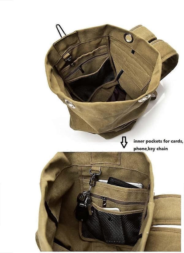 Large Capacity Travel Climbing Bag Tactical Military Duffle Bag Top-Loading Double Strap Canvas Backpack Khaki